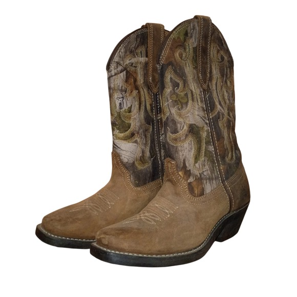 Womens 7M Cowboy Boots Camo Print Suede Leather Upper Western Style Country - Picture 4 of 5